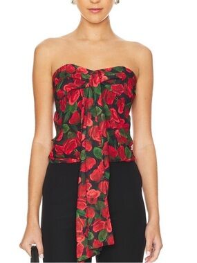 NWT For Love & Lemons Red Floral Strapless Tie-Front Camisole